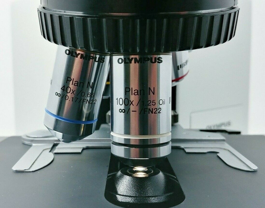 Olympus Microscope BX40 with Front to Back Bridge and 100x Objective (Dual Head) - Image 4